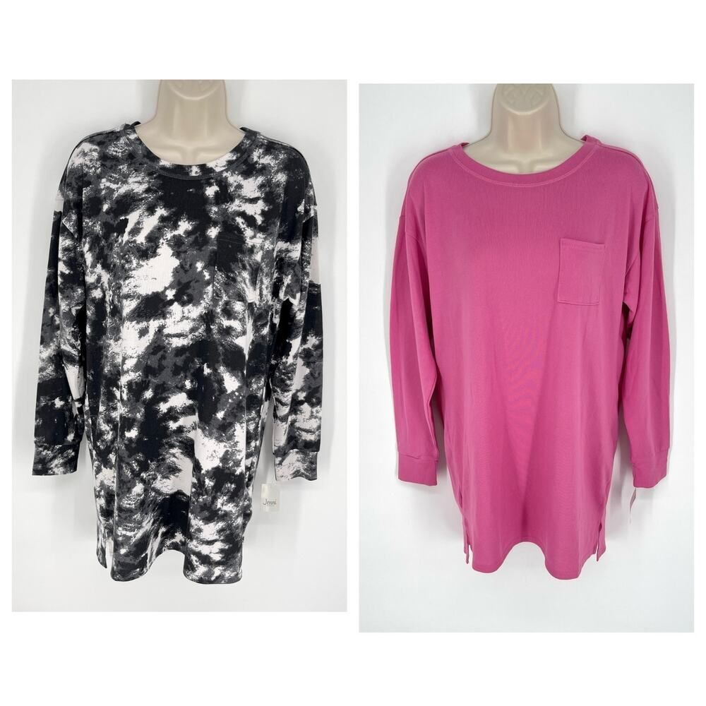 Jenni NEW Women's 2 Pack Bundle Sleep Shirts XS Lounge White Dynamic, Pink Tease
